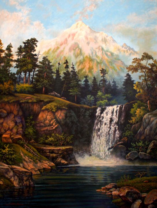 Painting titled "Moran Falls" by John Hudson Hawke, Original Artwork, Oil