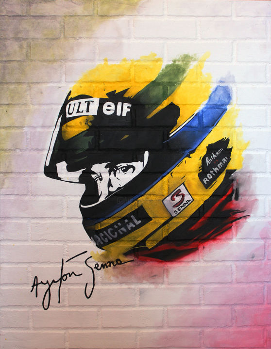 Schilderij getiteld "Tributo Ayrton Senna" door Dunckill, Origineel Kunstwerk, Inkt