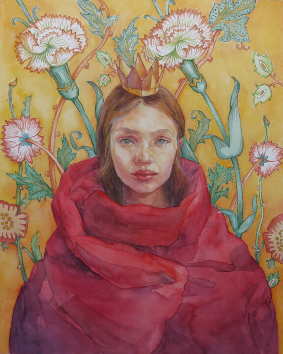 Painting titled "La reina" by Dunja Jung, Original Artwork, Watercolor