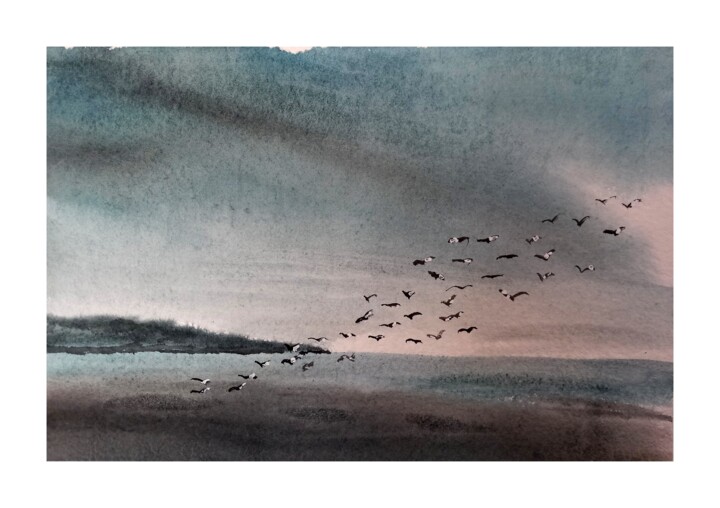 Painting titled "Migration" by Dupicard, Original Artwork, Watercolor