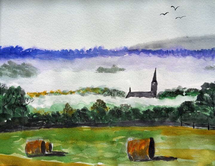 Painting titled "Brume" by Dupicard, Original Artwork, Watercolor