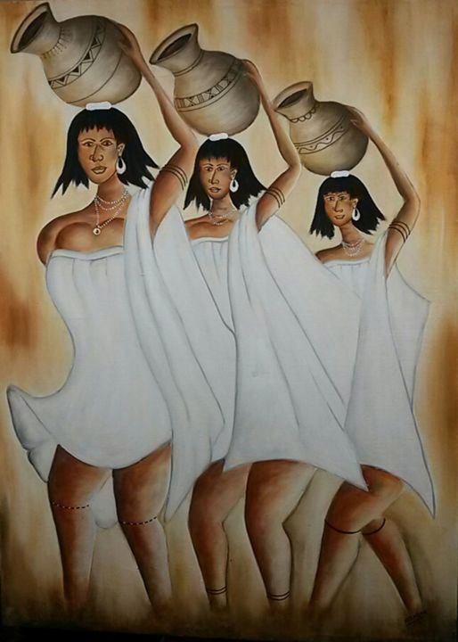 Peinture intitulée "Les porteuses de ca…" par duplex-arts, Œuvre d'art originale,