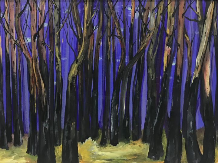 Painting titled "Сосновый лес" by Maksim, Original Artwork, Acrylic Mounted on Wood Panel