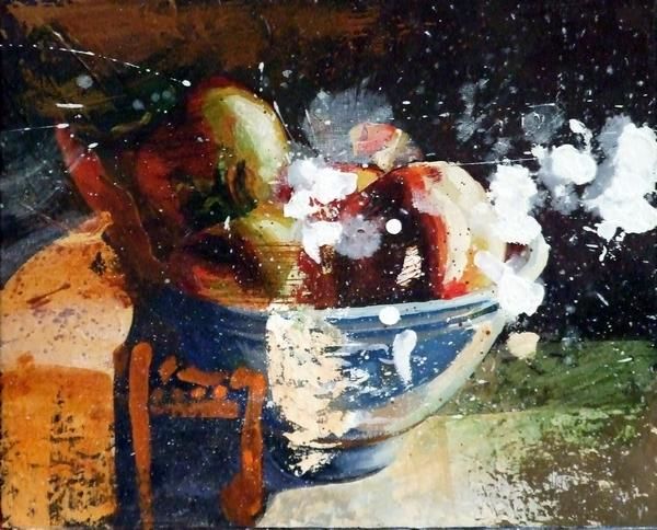 Malerei mit dem Titel "Coupe de fruits" von Gérard Dupuch, Original-Kunstwerk, Öl