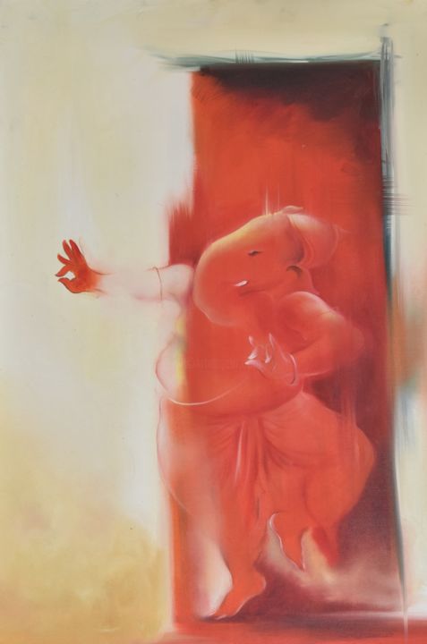 Painting titled "Ganesha Bhupati" by Durshit Bhaskar, Original Artwork, Oil
