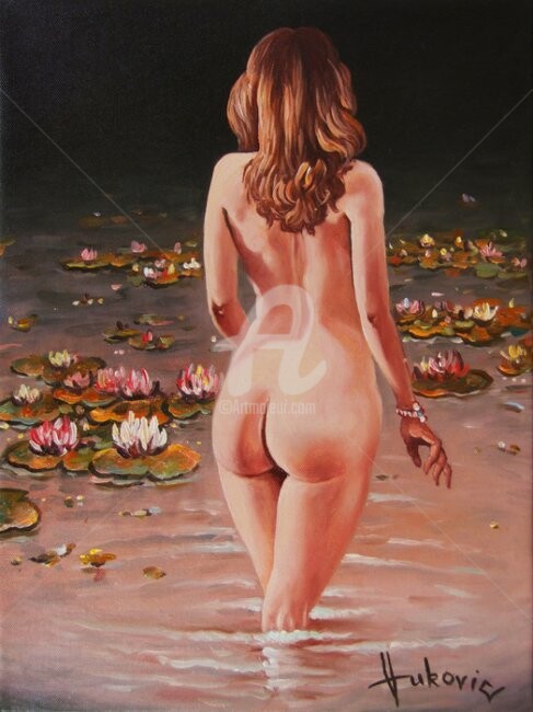 Painting titled "she has beautiful e…" by Dusan Vukovic, Original Artwork, Oil
