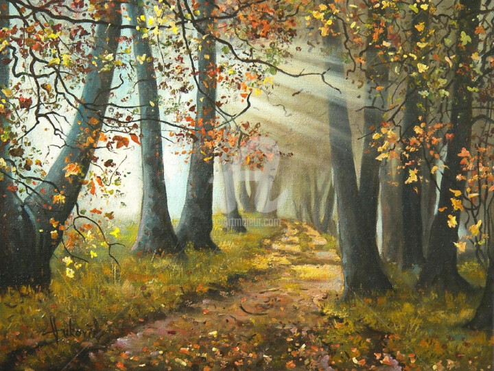 Painting titled "Indian summer" by Dusan Vukovic, Original Artwork, Oil