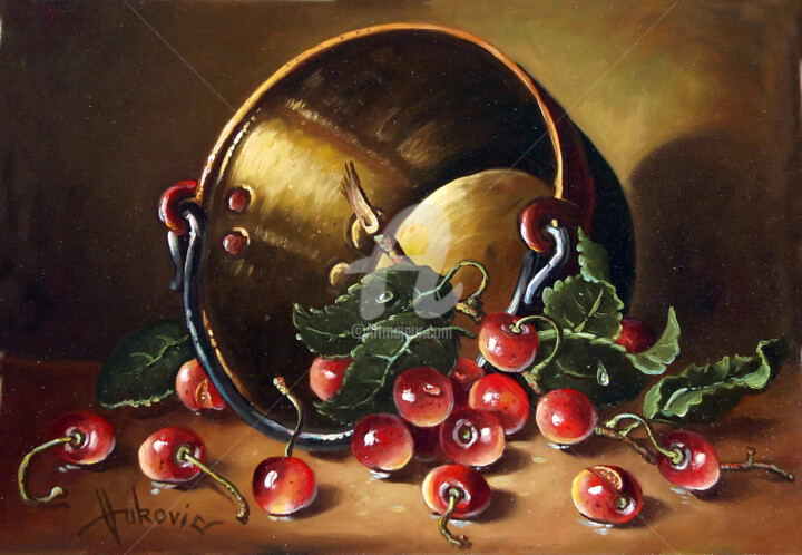 Ζωγραφική με τίτλο "cherries" από Dusan Vukovic, Αυθεντικά έργα τέχνης, Λάδι