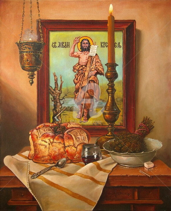 Schilderij getiteld "St. John the Baptist" door Dusan Vukovic, Origineel Kunstwerk, Olie