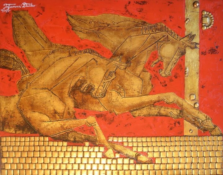 Pittura intitolato "Golden horses" da Angel, Opera d'arte originale, Olio