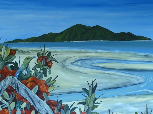 Painting titled "Kapiti Island - New…" by Janine Westbury - Prowse, Original Artwork, Oil