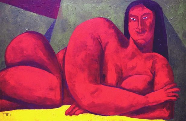Peinture intitulée "nu rouge" par Geoffroy Dussart, Œuvre d'art originale