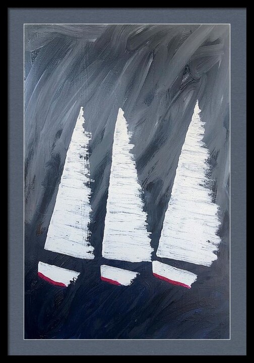 Malarstwo zatytułowany „Stormy Regatta” autorstwa Dutch Montana, Oryginalna praca, Olej Zamontowany na Drewniana rama noszy