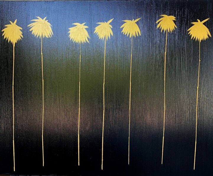Painting titled "Lucky 7 Palms - JE…" by Dutch Montana, Original Artwork, Oil Mounted on Wood Stretcher frame