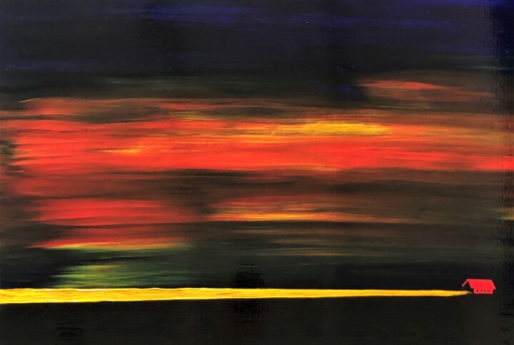Painting titled "Hot Summer Sunset (…" by Dutch Montana, Original Artwork, Oil Mounted on Wood Stretcher frame