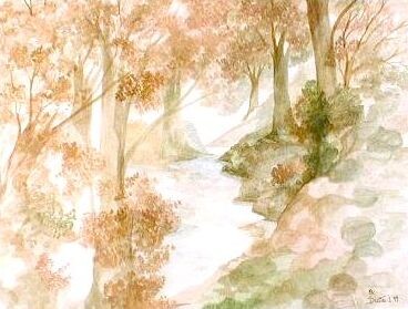 Картина под названием "Ruisseau en automne" - Monique Dutter-Lemierre, Подлинное произведение искусства