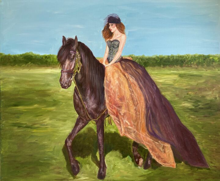 Painting titled "The Horsewoman" by Lusie Schellenberg, Original Artwork, Oil
