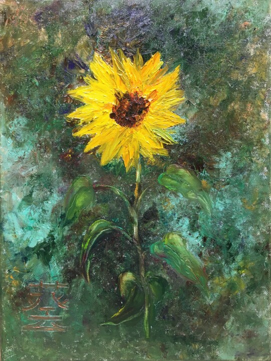 Painting titled "Sunflower" by Lusie Schellenberg, Original Artwork, Oil