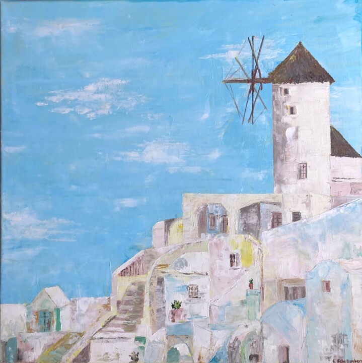 Painting titled "Santorini" by Lusie Schellenberg, Original Artwork, Oil