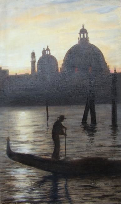 Painting titled "Evening in Venice" by Eva Dvorzsak, Original Artwork