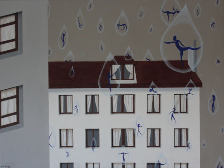 Peinture intitulée "Pluie sur Golconde" par Dyai Saugey, Œuvre d'art originale