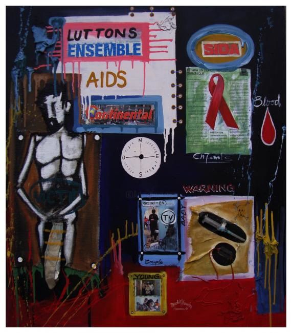 Pintura intitulada "AIDS" por Dyclo M'Boumba, Obras de arte originais