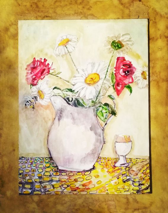 Peinture intitulée "Le bouquet, l'oeuf…" par Dyguiluge, Œuvre d'art originale