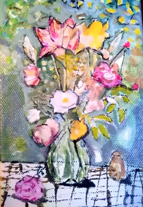 Painting titled "Vase de fleurs styl…" by Dyguiluge, Original Artwork