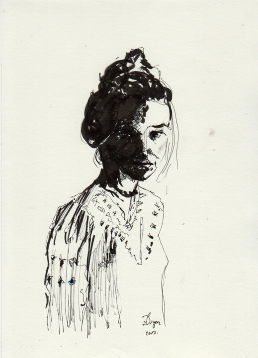 Drawing titled "damenportrait10.jpg" by Dzogaz, Original Artwork, Ink