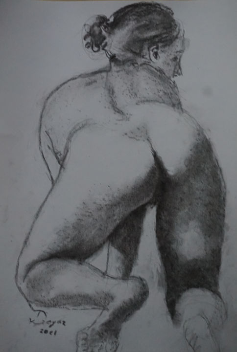Zeichnungen mit dem Titel "Nude33" von Dzogaz, Original-Kunstwerk, Kohle