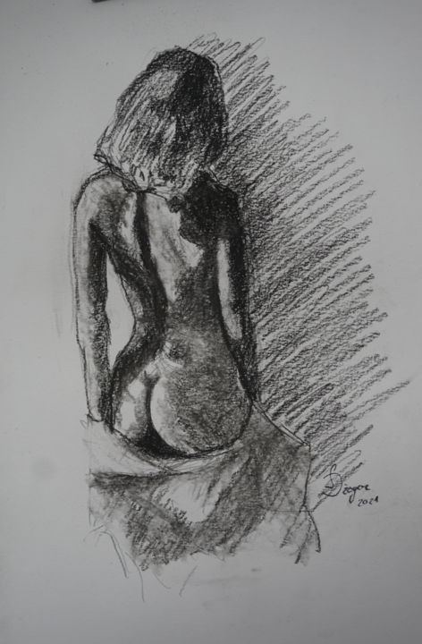 Zeichnungen mit dem Titel "Nude34" von Dzogaz, Original-Kunstwerk, Kohle