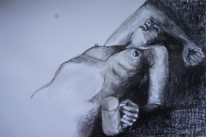 Drawing titled "Nude35" by Dzogaz, Original Artwork, Charcoal