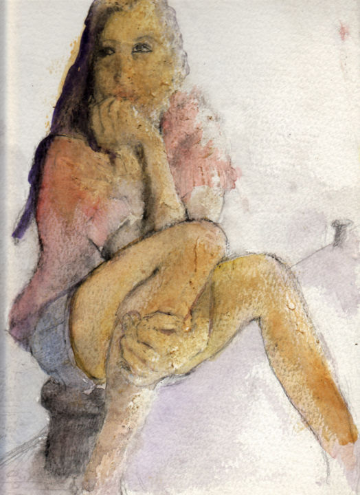 Peinture intitulée "sitzende-dame.jpg" par Dzogaz, Œuvre d'art originale, Aquarelle