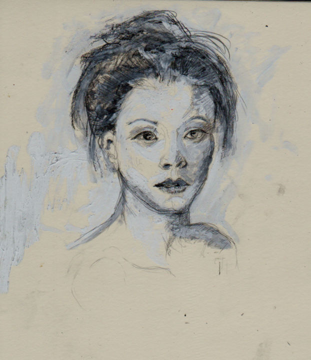 Painting titled "junge-dame-portrait…" by Dzogaz, Original Artwork