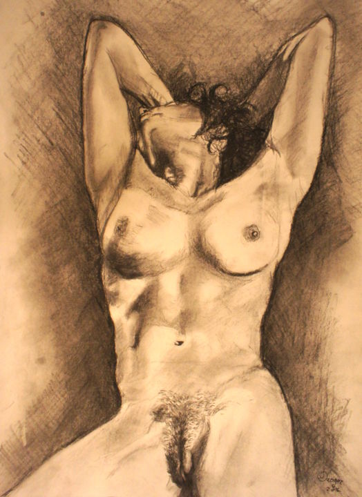 Drawing titled "Liegende" by Dzogaz, Original Artwork, Charcoal