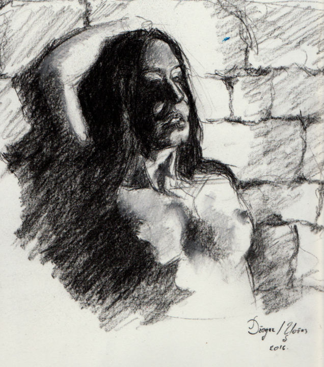 Drawing titled "Ispod Lampe" by Dzogaz, Original Artwork, Charcoal