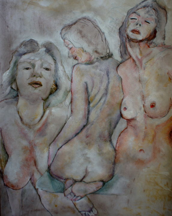 Pittura intitolato "tri-dame.jpg" da Dzogaz, Opera d'arte originale, Gouache
