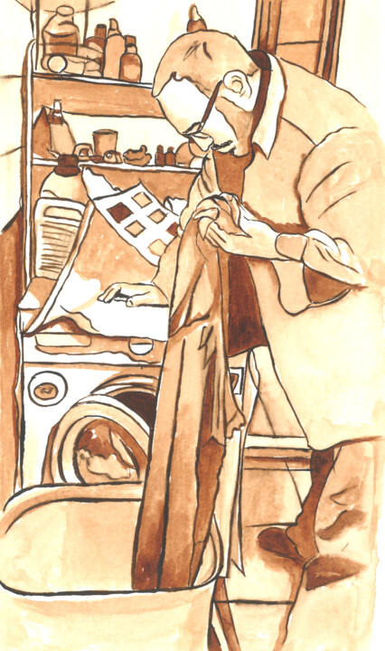 Pintura titulada "Cloth Master in bro…" por Dzovig Arnelian, Obra de arte original, Acuarela Montado en Otro panel rígido