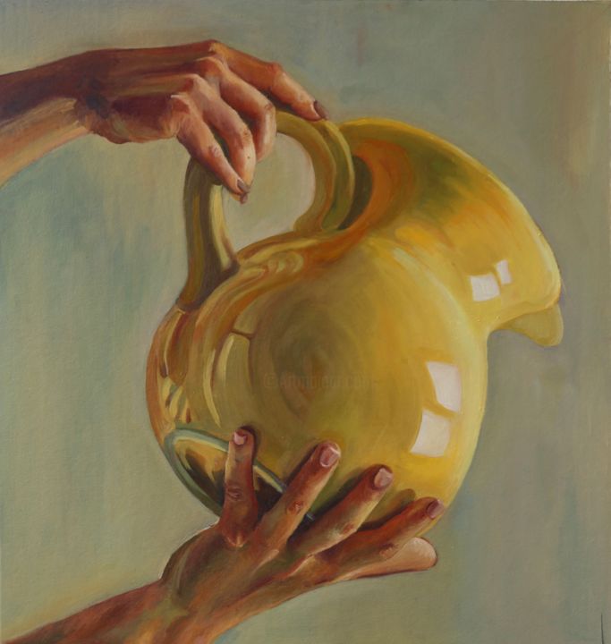 Peinture intitulée "The jug" par Anastazja Dżupina, Œuvre d'art originale, Huile