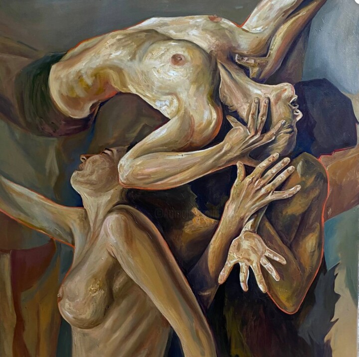 Painting titled "Burst of energy" by Anastazja Dżupina, Original Artwork, Oil