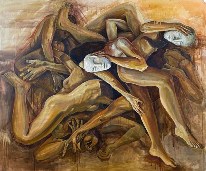 Painting titled "Inferno" by Anastazja Dżupina, Original Artwork, Oil