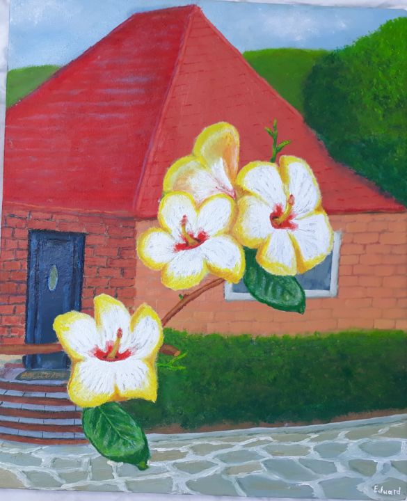 Картина под названием "Hibiscus 1" - Eduard Arutinov, Подлинное произведение искусства, Масло