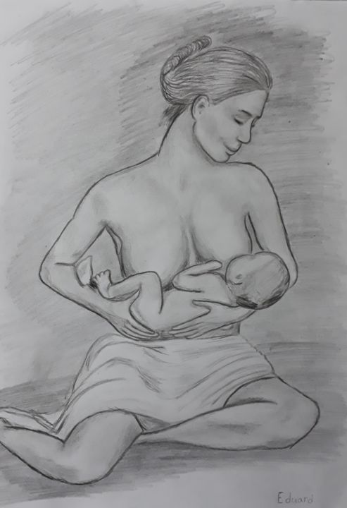 Dibujo titulada "Mother" por Eduard Arutinov, Obra de arte original, Lápiz