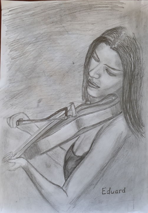 Dibujo titulada "violinist" por Eduard Arutinov, Obra de arte original, Lápiz