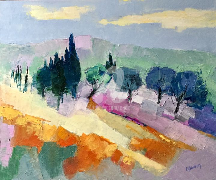 Painting titled "Provence 4" by Eliane Boivin, Original Artwork, Oil