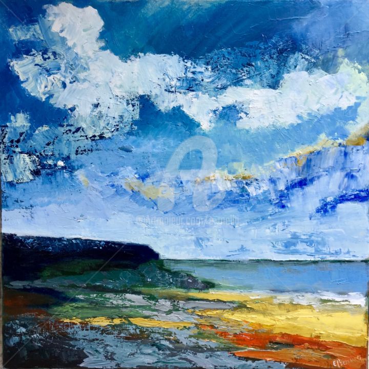 Schilderij getiteld "Ciel et mer" door Eliane Boivin, Origineel Kunstwerk, Olie