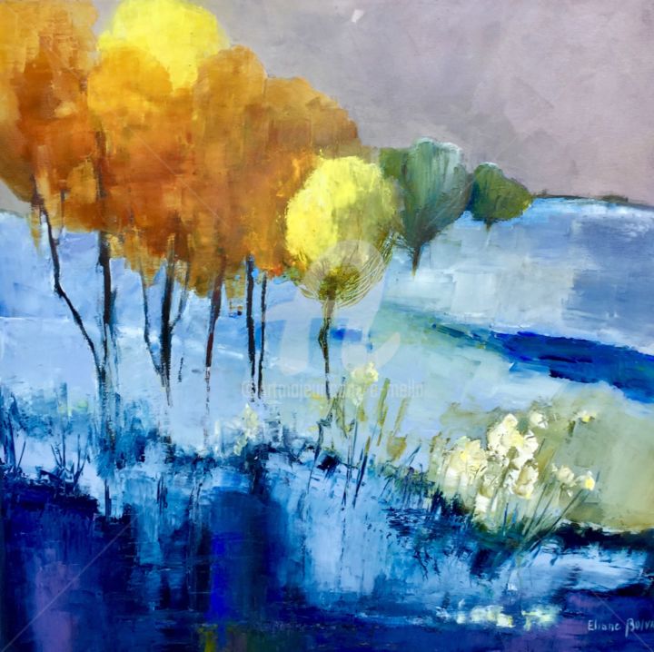 Peinture intitulée "Feux d’automne" par Eliane Boivin, Œuvre d'art originale, Huile