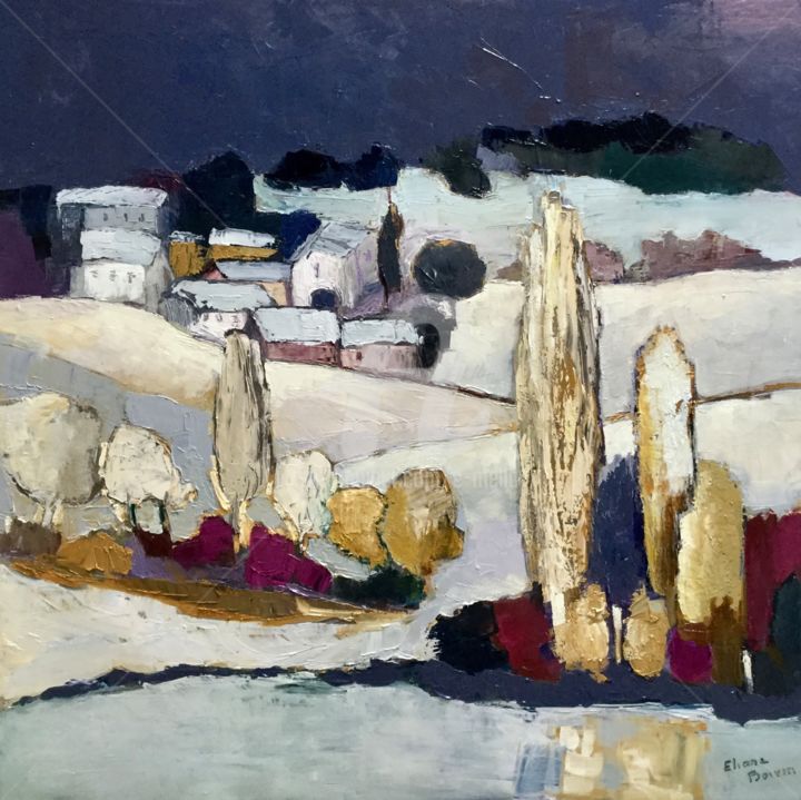 "Village (5)" başlıklı Tablo Eliane Boivin tarafından, Orijinal sanat, Petrol