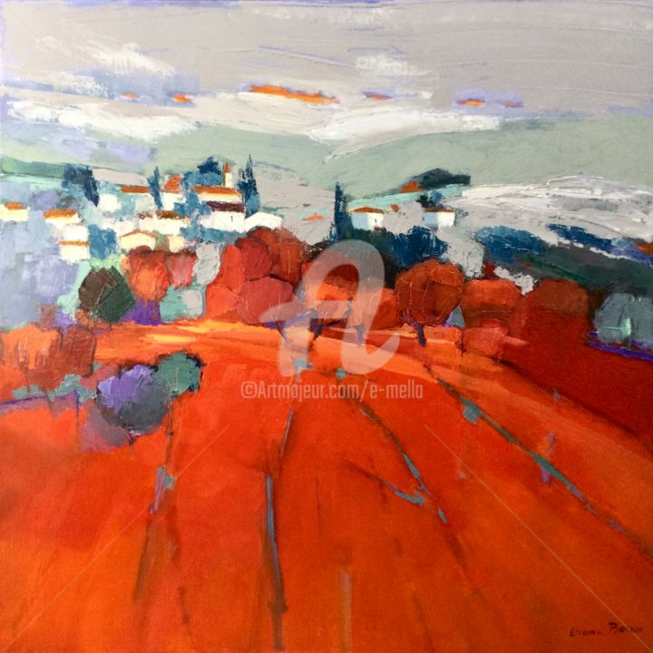 Painting titled "Village 16" by Eliane Boivin, Original Artwork, Oil