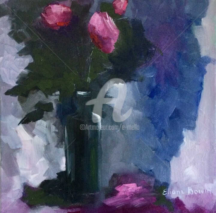 Peinture intitulée "Mon amie la rose" par Eliane Boivin, Œuvre d'art originale, Huile
